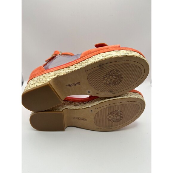 Vince Camuto Meterry Sandals Women's 8M Orange Peach Pop Raffia Wedge NEW - Picture 5 of 6